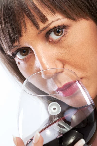 Young woman drinking red wine — Stock Photo, Image