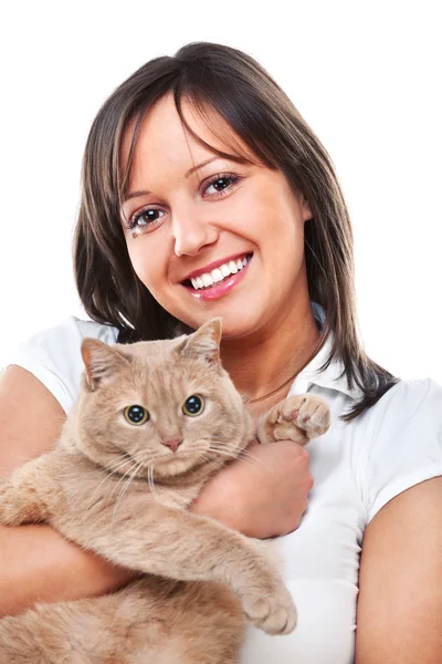 Jeune femme avec chat — Photo