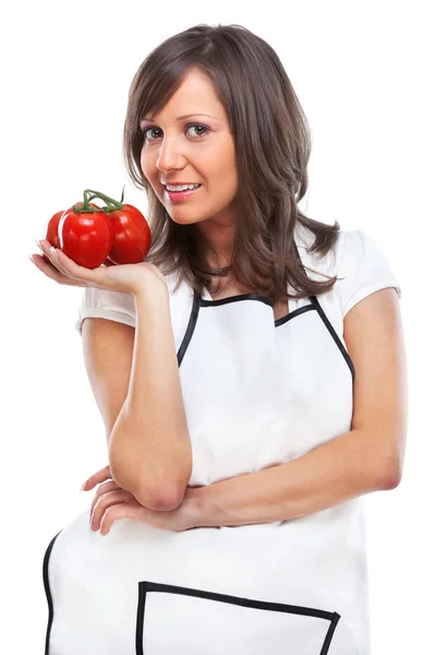 Mladá žena s rajčaty — Stock fotografie