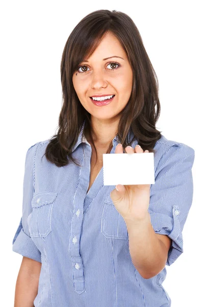 Femme d'affaires avec carte de visite vide — Photo
