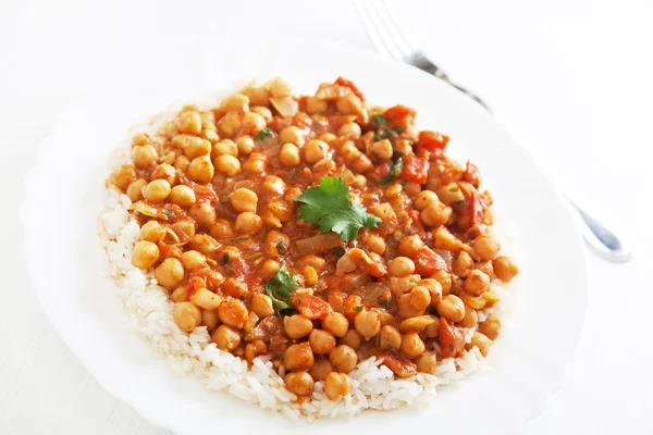 Channa Masala sobre arroz al vapor — Foto de Stock