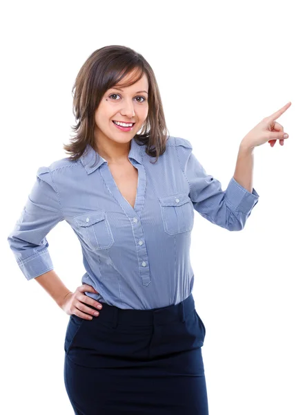 Businesswoman pointing with finger — Stock Photo, Image