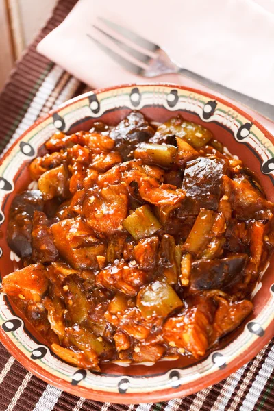 Fried eggplants with tomato sauce — Stock Photo, Image