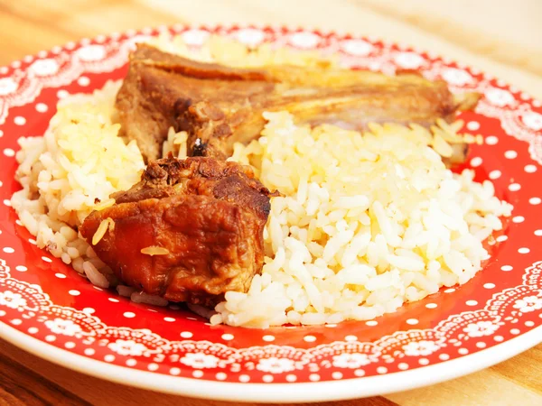 Carne di maiale con riso primo piano — Foto Stock