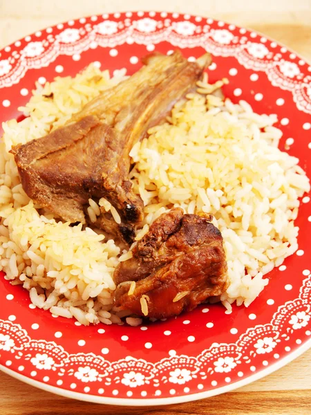 Cerdo con arroz de cerca — Foto de Stock