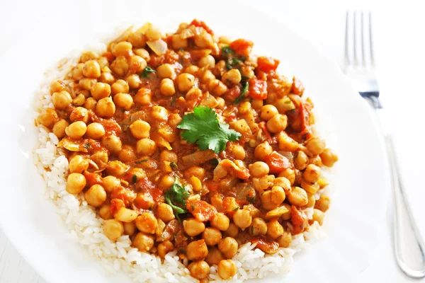 Channa Masala over steamed rice — Stock Photo, Image