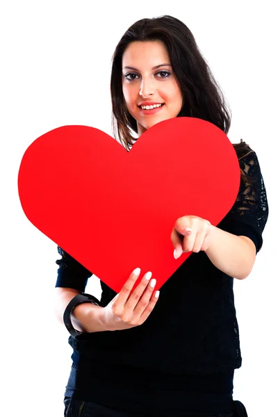 Young woman with red heart — Stock Photo, Image