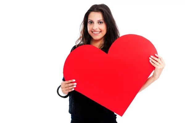 Young woman with red heart — Stock Photo, Image