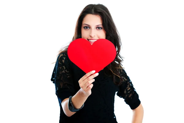 Young woman with red heart — Stock Photo, Image