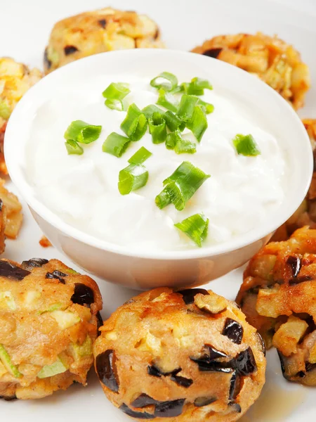 Eggplant meatballs with sauce — Stock Photo, Image