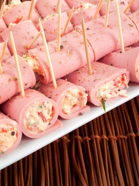 Ham rolls appetizers — Stock Photo, Image