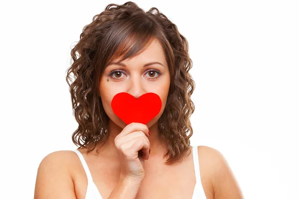Young woman holding paper heart — Stock Photo, Image