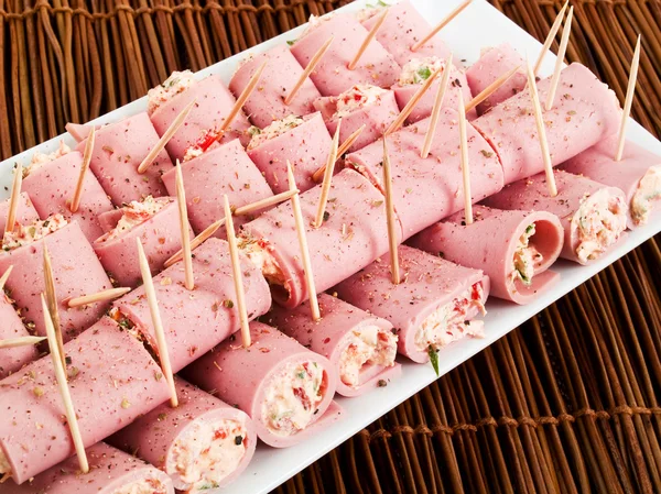 Ham rolls with cheese — Stock Photo, Image