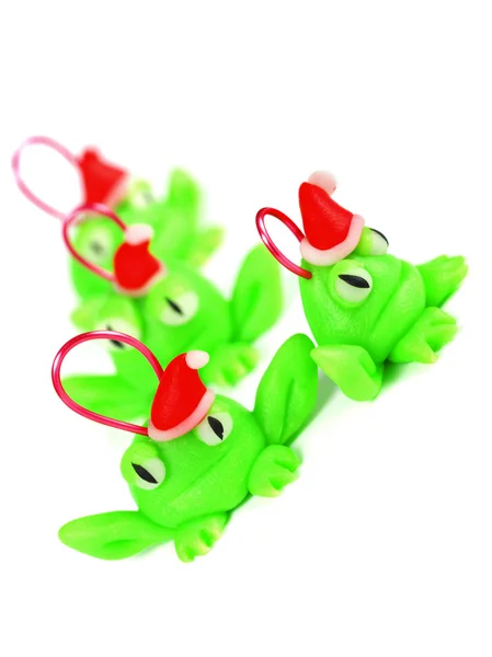 Frogs with santa hat — Stock Photo, Image