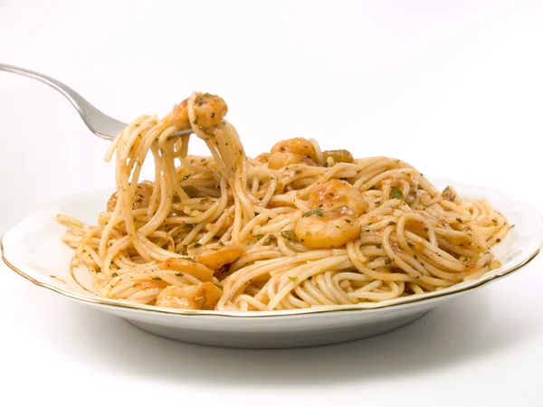 Engelshaar Pasta mit Garnelen — Stockfoto