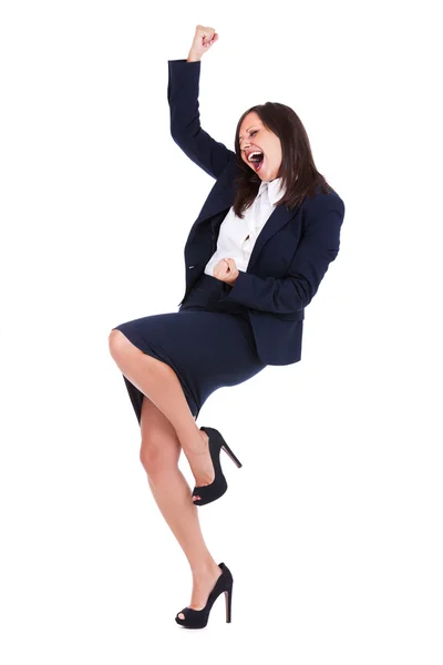 Захоплена бізнес-леді пробиває повітря — стокове фото