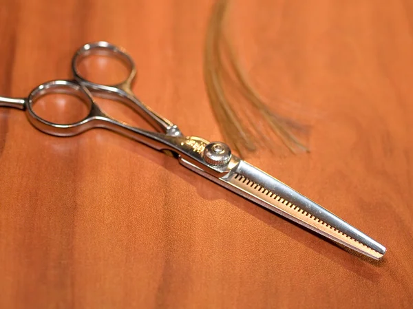 Haircutting Scissors and hair — Stock Photo, Image