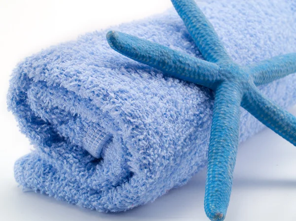 Blue Towel with Starfish — Stock Photo, Image