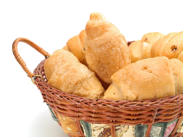 Croissants in Basket on white — Stock Photo, Image