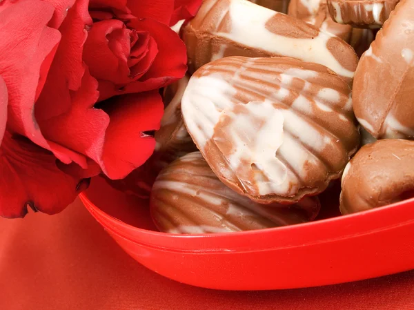 Cioccolato e rosa rossa — Foto Stock