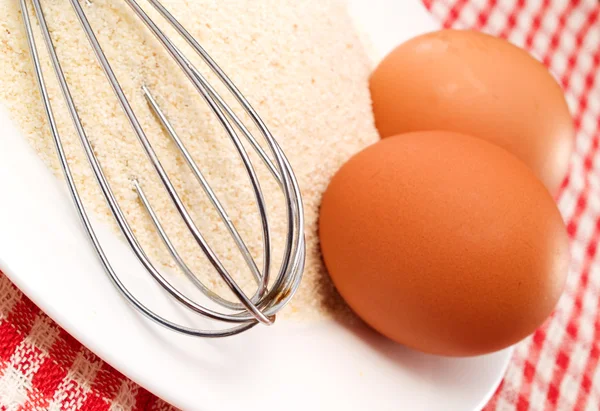 Preparing cake with sugar and eggs — Stock Photo, Image