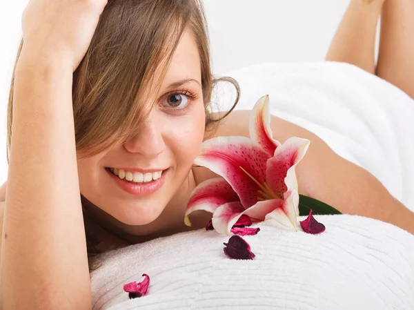 Beautiful woman with flower — Stock Photo, Image