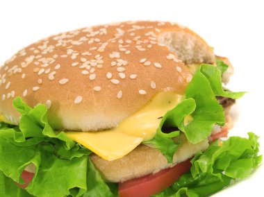 Hamburger biftek, peynir, domates ile