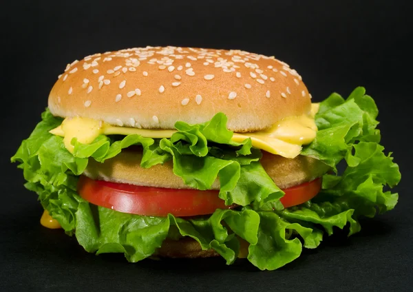 Hambúrguer com bife, queijo, tomate — Fotografia de Stock