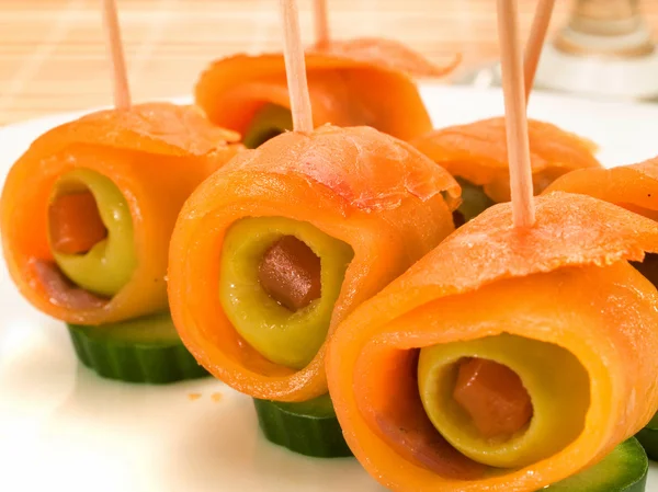 Salmon Rolls with Olive — Stock Photo, Image
