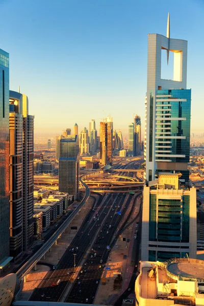 Dubai skyline at sunrise — Stock Photo, Image