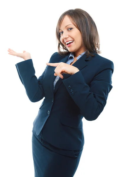 Businesswoman pointing with finger — Stock Photo, Image