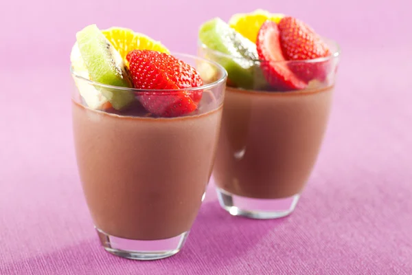 Chocolate mousses with fruits — Stock Photo, Image