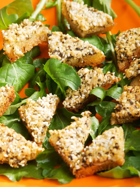 Fried bites of bread with tofu — Stock Photo, Image