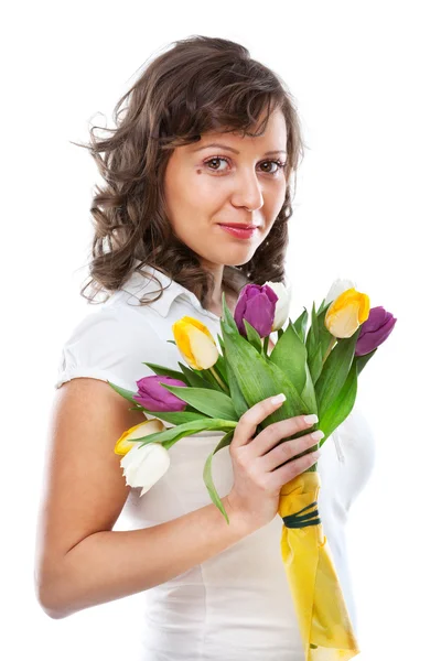 Young woman with tulips — Stock Photo, Image