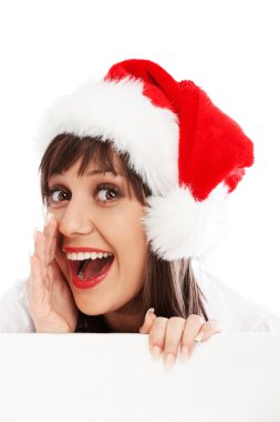 Young woman with santa hat whispering clipart