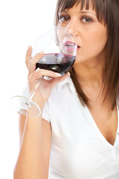 赤ワインを飲む若い女性 — ストック写真