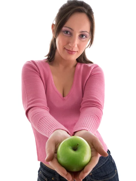 Vrouw met groene apple — Stockfoto