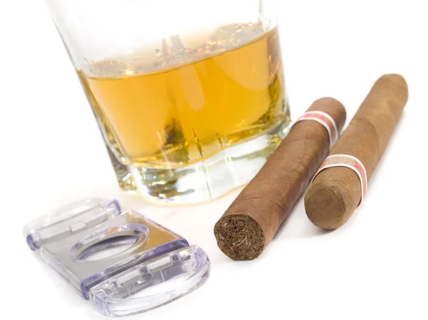 Cigars and whiskey close up — Stock Photo, Image