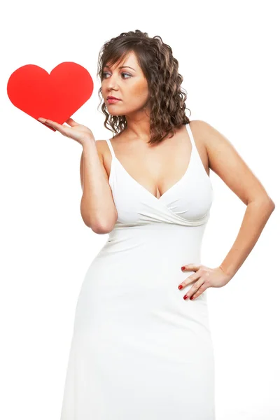 Woman holding red paper heart — Stock Photo, Image