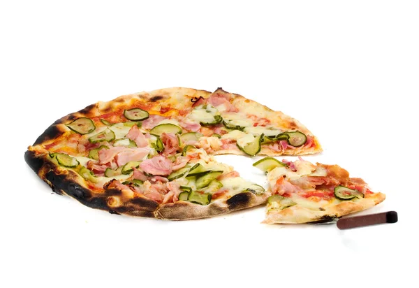 Lekker Pizza eten op achtergrond — Stockfoto