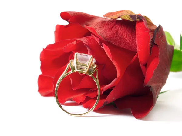 Verlobungsring mit Rose — Stockfoto