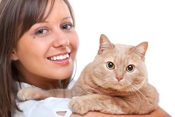 Woman with redhaired cat — Stock Photo, Image