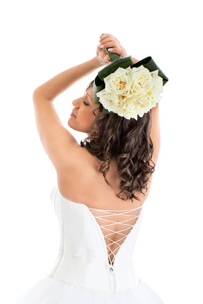 Young bride with wedding bouquet — Stock Photo, Image