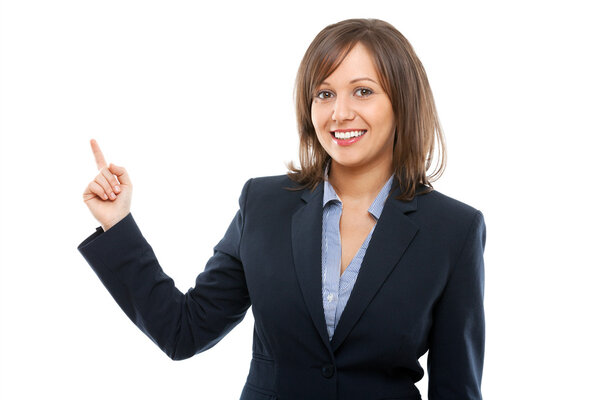 Businesswoman pointing  with  finger