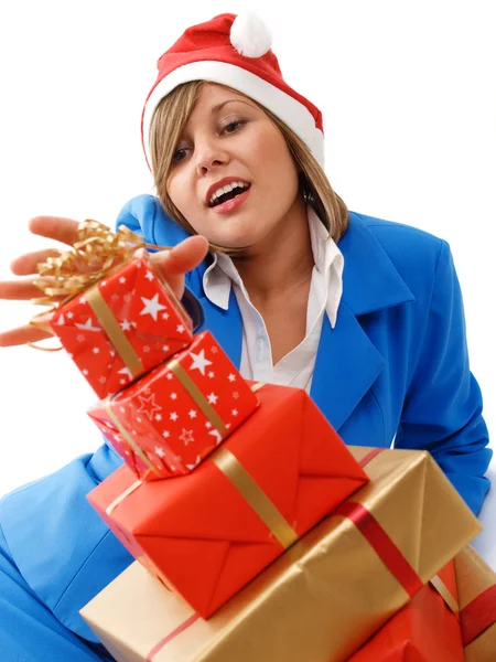 Frau mit Weihnachtsgeschenken — Stockfoto