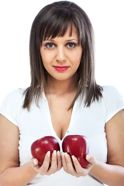 Junge Frau mit roten Äpfeln — Stockfoto