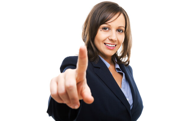 Businesswoman pointing with  finger