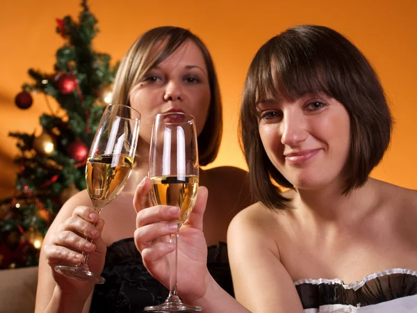 Mooie vrouwen vieren van Kerstmis — Stockfoto