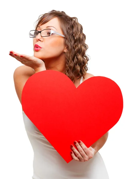 Woman holding red paper heart — Stock Photo, Image