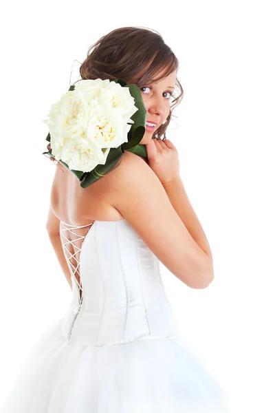 Giovane sposa con bouquet da sposa — Foto Stock